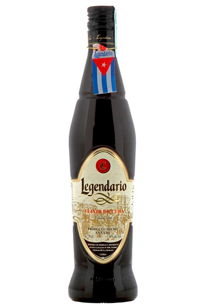 Botella de 70 cl de Ron Legendario Elixir 7 Años, un ron cubano premium. Elaborado con caña de azúcar y envejecido 7 años en barricas de roble, ofrece un sabor dulce y aromático con notas de vainilla, miel y frutas tropicales. Ideal solo o en cócteles. Presentado en botella de vidrio.