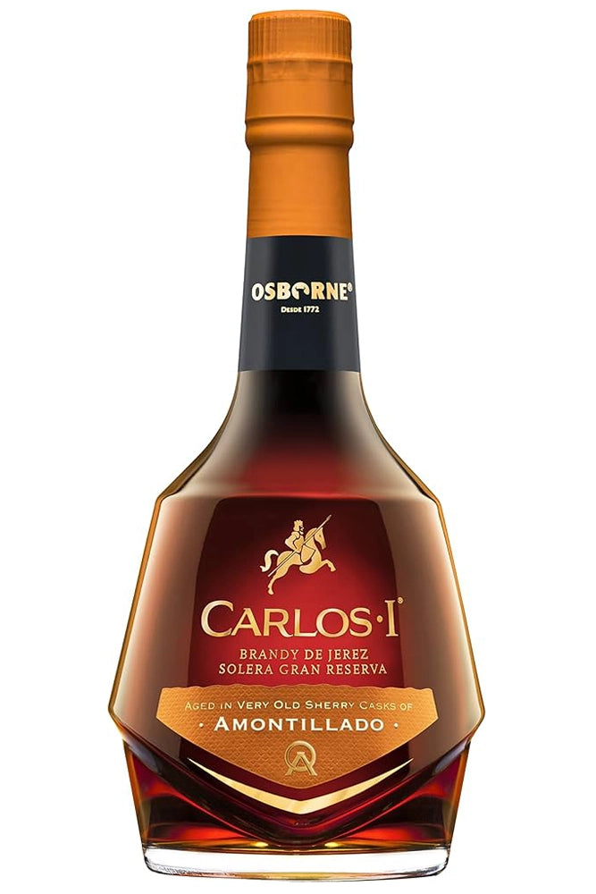 Botella Carlos I Amontillado 70 cl con estuche, brandy de Jerez afinado en botas de Amontillado.