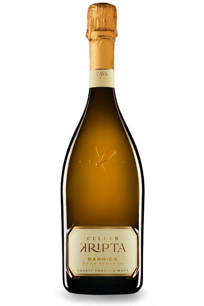 Botella Celler Kripta Barrica Gran Reserva 75 cl, cava con crianza en barrica, notas de vainilla, almendra y fruta blanca.