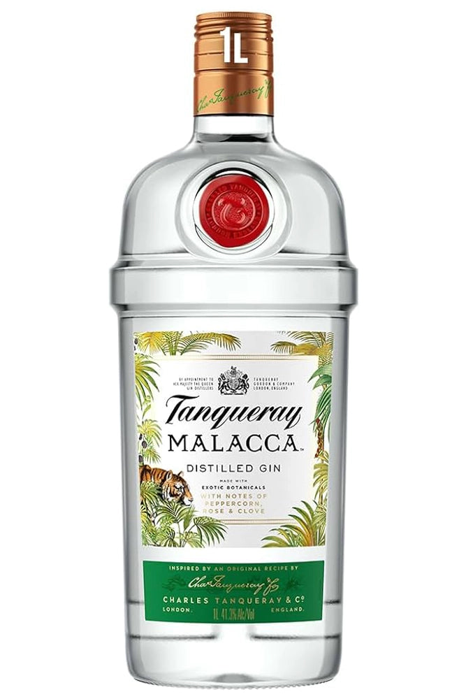 Botella de Gin Tanqueray Malacca 1 L, ginebra suave y especiada con notas cítricas.