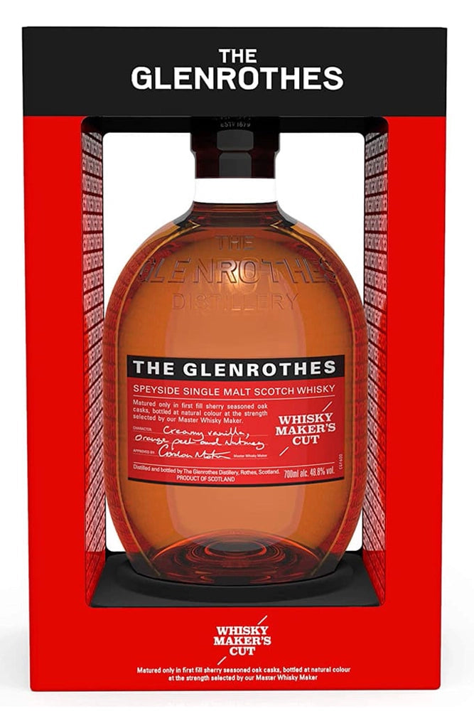 Botella de The Glenrothes Maker’s Cut 70 cl, single malt de Speyside madurado en barricas first fill con notas de naranja, vainilla y caramelo.