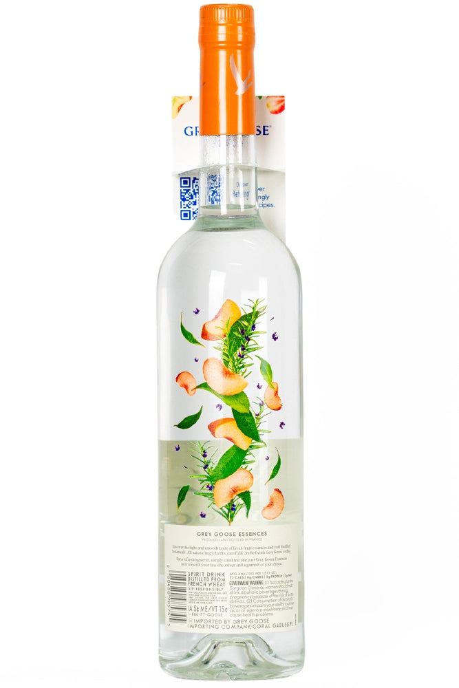 Botella Grey Goose White Peach & Rosemary 1 L, vodka francés con melocotón blanco y romero, suave, aromático y floral.