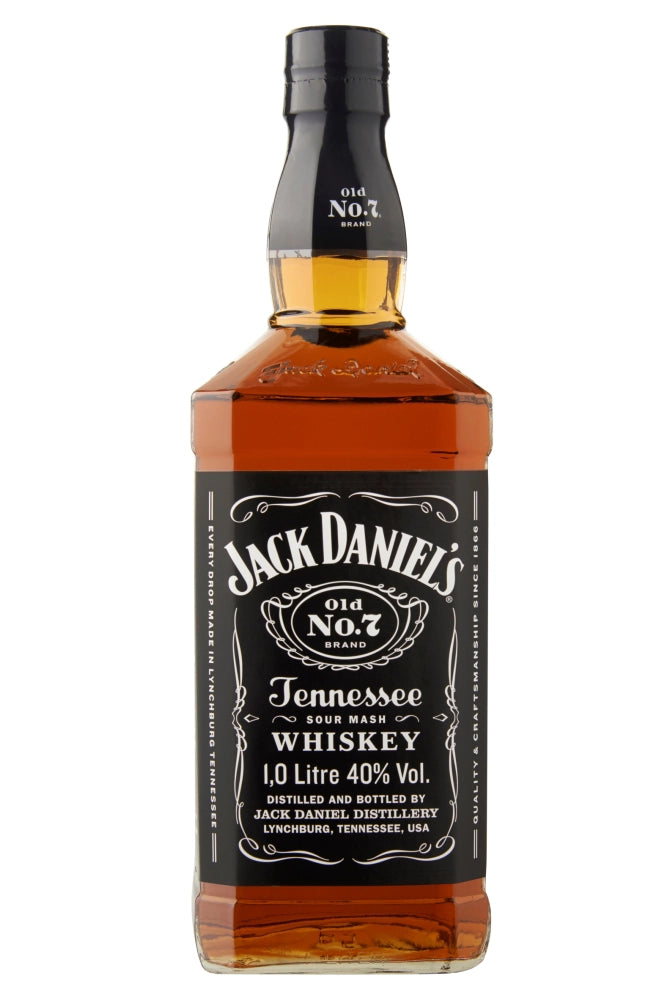 Botella de whisky Jack Daniel’s 1 litro, Tennessee whiskey suave con notas de caramelo, vainilla y roble. Ideal para compartir.