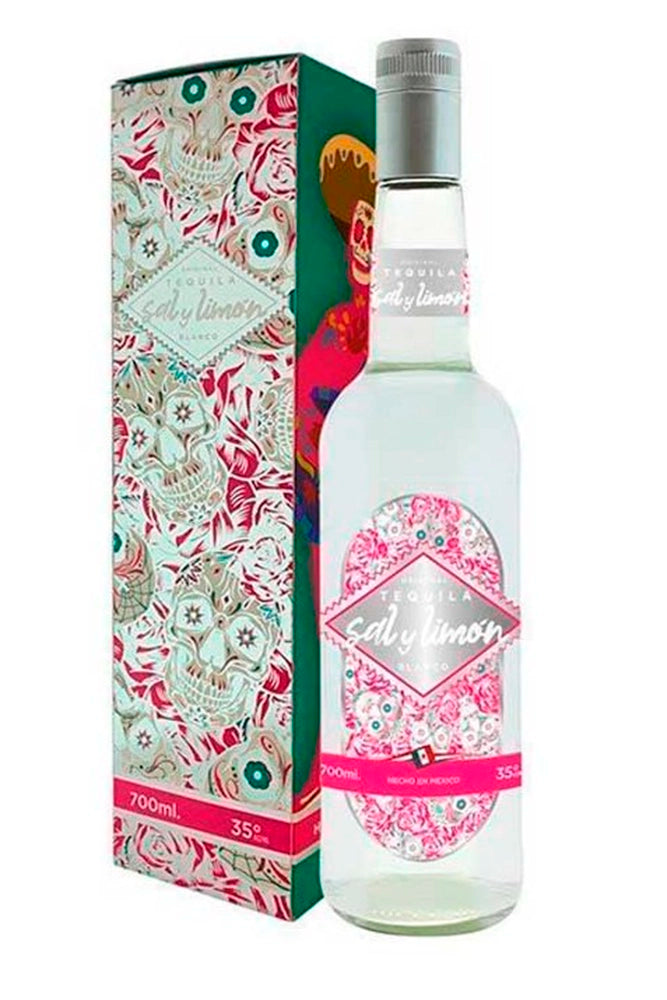 Botella de 70 cl de Tequila Sal y Limón Blanco, tequila blanco mexicano de agave azul, 35% vol., sabor fresco y ligero.