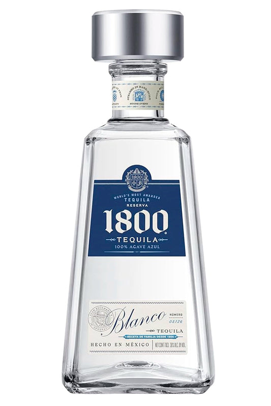 Botella de 70 cl de 1800 Tequila Blanco, tequila 100% agave azul de Jalisco, sabor limpio con toques de fruta dulce y pimienta.