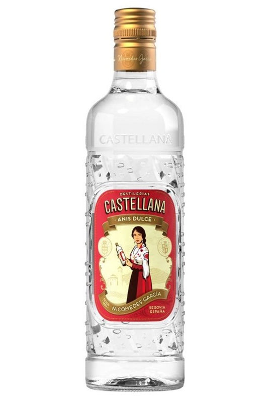 Botella de 1 litro de Anís Castellana, un anís dulce tradicional elaborado en Castilla con más de 120 años de historia. Ideal para disfrutar en sobremesa, con café o en repostería. Presentado en botella de vidrio transparente.