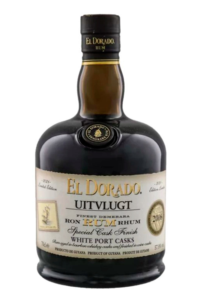 Botella de 70 cl de El Dorado Uitvlugt “Madeira Dry” 2006/2021, ron de Guyana 56.1% vol., acabado en barricas de vino de Madeira.