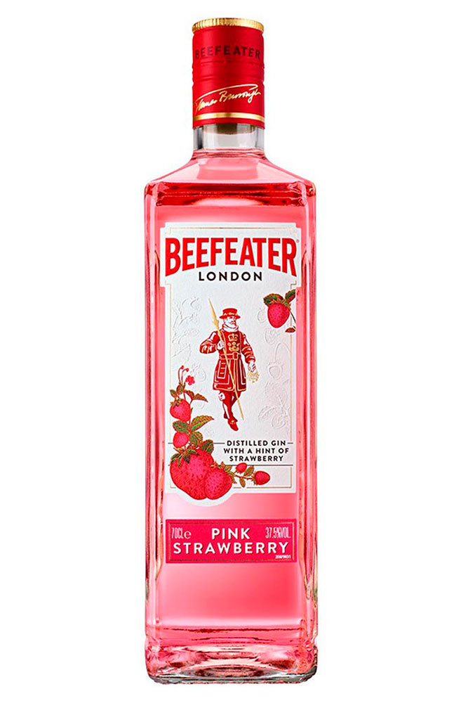 Botella de 70 cl de Ginebra Beefeater Pink, una ginebra premium inglesa elaborada en Londres. Con sabor a fresas y notas de enebro, ideal para gin-tonics. Presentada en botella de vidrio de color rosa pálido.

