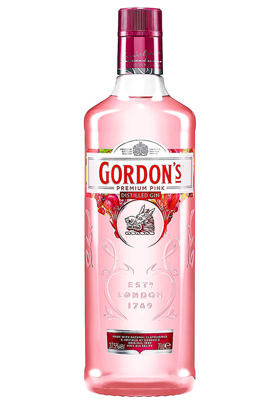 Botella de 70 cl de Ginebra Gordon's Pink, una ginebra afrutada inglesa elaborada en Londres. Con sabor a frutos rojos, ideal para gin-tonic. Presentada en botella de vidrio de color rosa claro.
