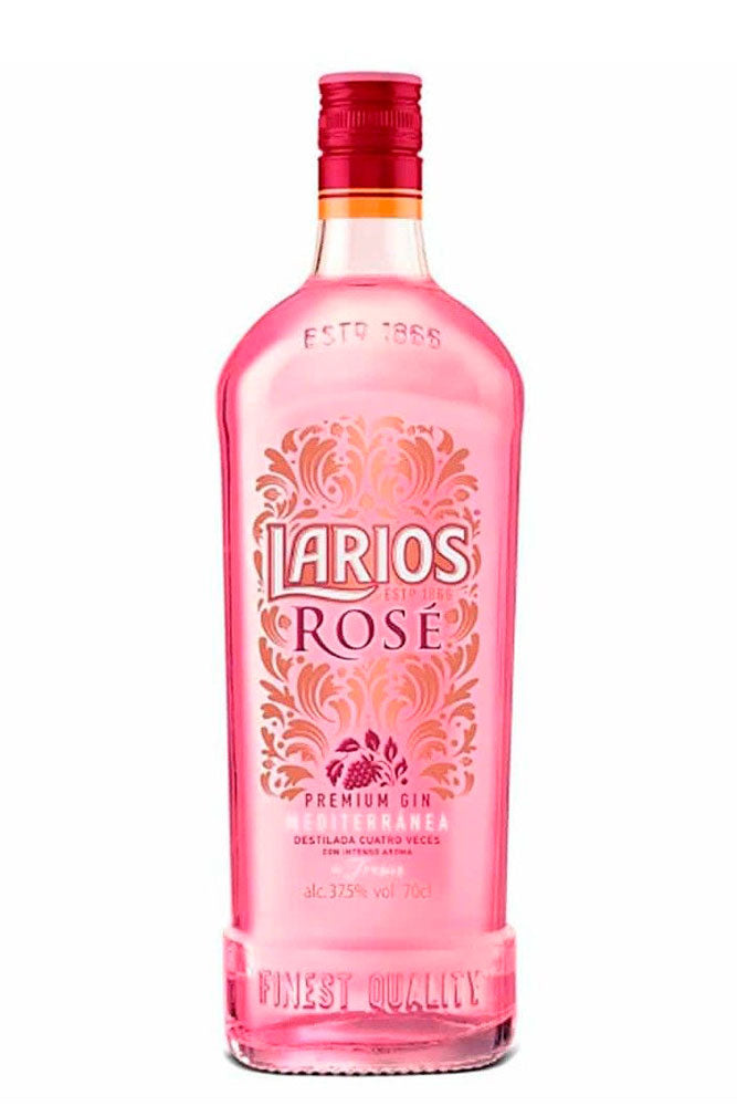 Botella de 70 cl de Ginebra Larios Rosé, una ginebra suave con fresas naturales, elaborada en Andalucía. Con sabor afrutado y fresco, ideal para gin-tonics. Presentada en botella de vidrio de color rosa claro.
