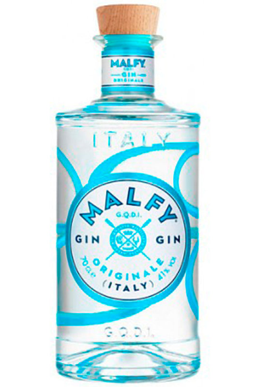Botella de 70 cl de Ginebra Malfy Originale, una ginebra italiana clásica y elegante, con enebro italiano, cilantro y cítricos suaves. Ideal para gin-tonics clásicos o martinis secos.