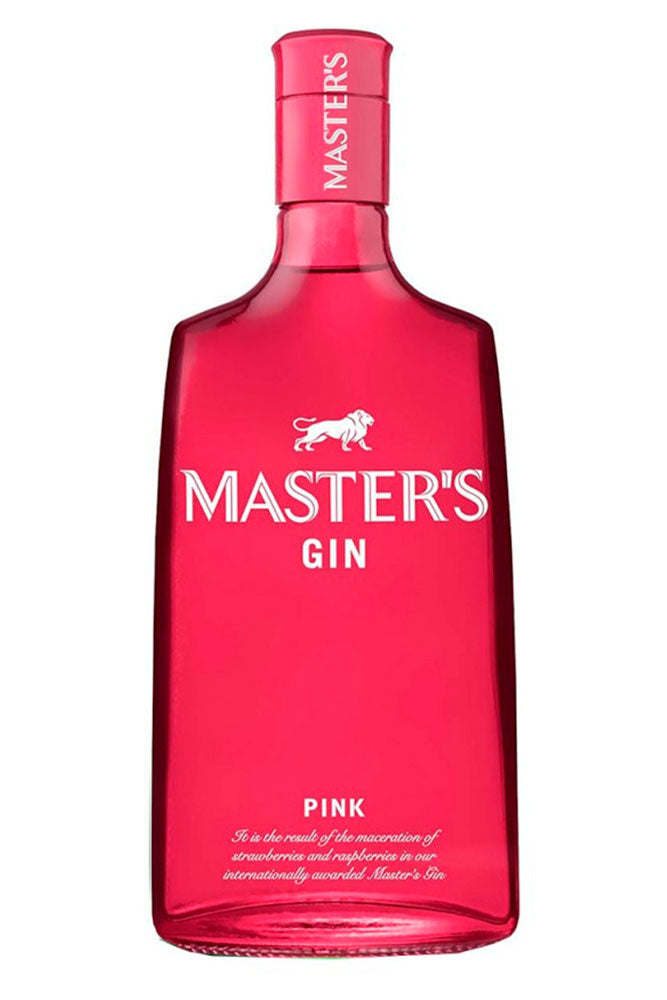 Botella de 70 cl de Ginebra Master Pink, una ginebra española aromatizada con fresas, elaborada en Cataluña. Con sabor suave y dulce, ideal para gin-tonics con frutas rojas. Presentada en botella de vidrio de color rosa.

