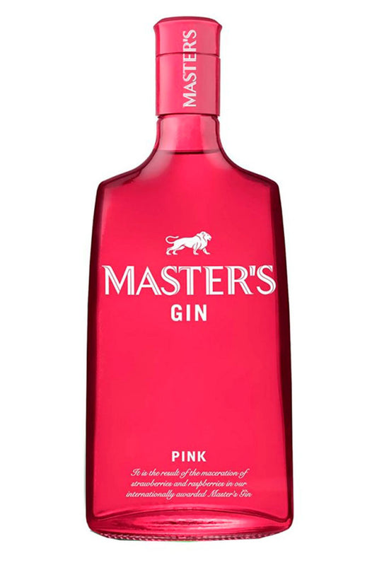 Botella de 70 cl de Ginebra Master Pink, una ginebra española aromatizada con fresas, elaborada en Cataluña. Con sabor suave y dulce, ideal para gin-tonics con frutas rojas. Presentada en botella de vidrio de color rosa.

