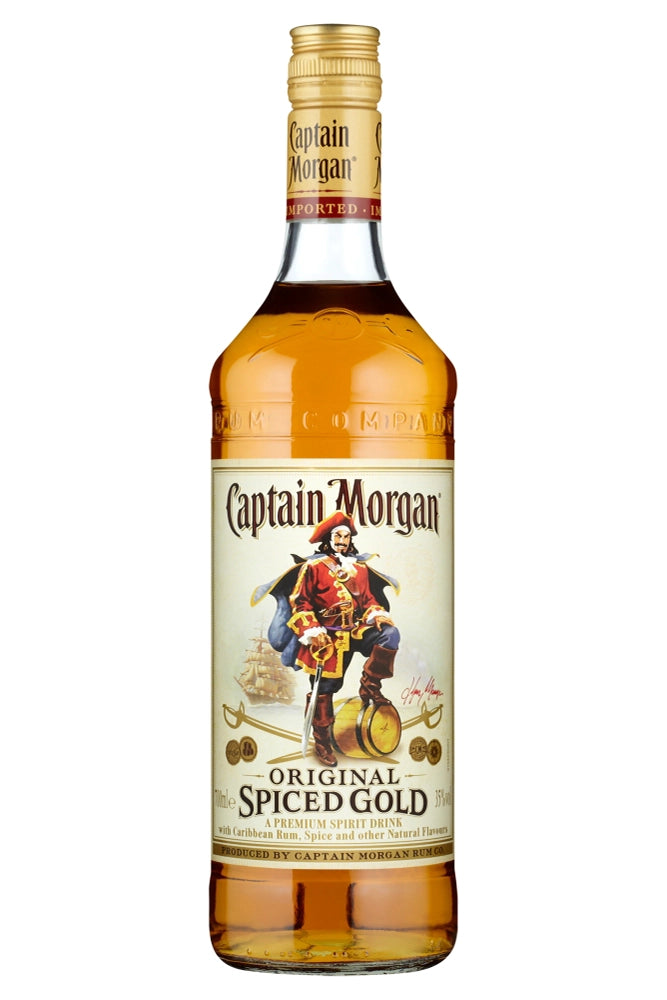 Botella de 70 cl de Captain Morgan Spiced, ron especiado caribeño 35% vol., notas de vainilla y clavo, ideal para mezclas.