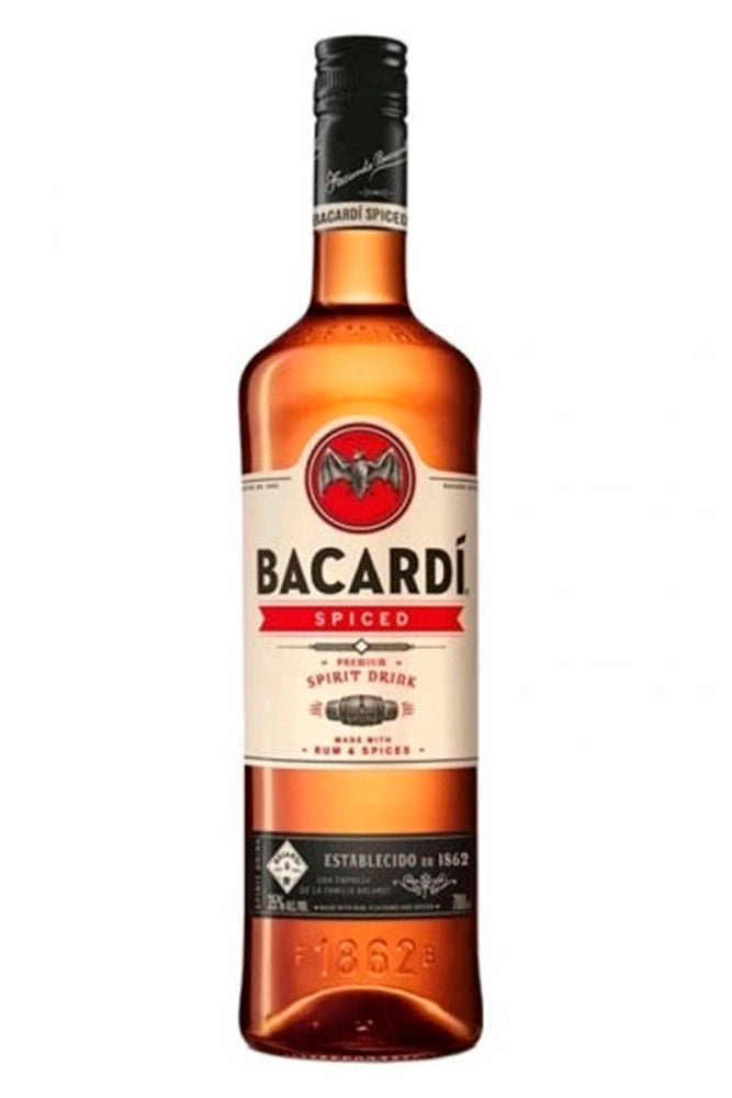 Botella de 1 litro de Bacardi Spiced, ron especiado 35% vol. con notas de vainilla y canela, ideal para cócteles y compartir.