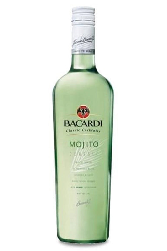 Botella de 70cl de Ron Bacardí Mojito, un ron blanco con sabor a mojito listo para servir. Presentado en botella de vidrio transparente.