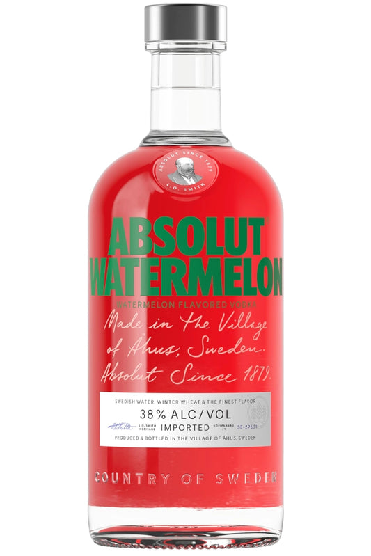 Botella Absolut Watermelon 1 L, vodka sueco aromatizado con sandía natural, refrescante y jugoso.