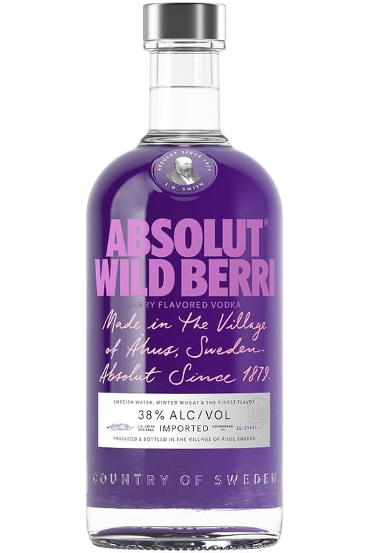 Botella Absolut Wild Berries 1 L, vodka sueco aromatizado con frambuesa, fresa y arándano, dulce y fresco.