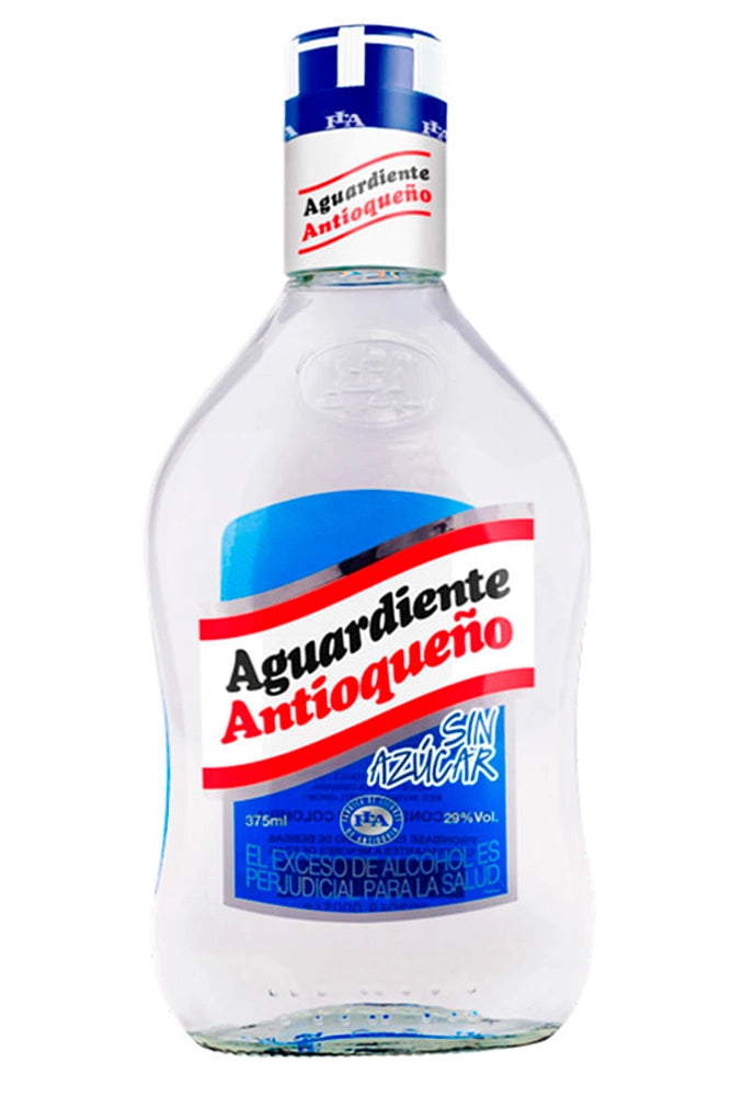 Botella de Aguardiente Antioqueño Azul 70 cl sin azúcar, transparente con etiqueta azul.
