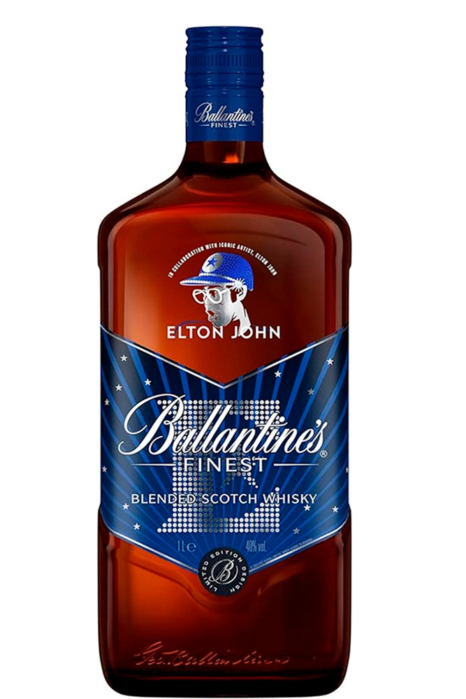 Botella Ballantine’s Elton John Edición Limitada 1 litro, whisky escocés 40 % vol., diseño coleccionista inspirado en Elton John.