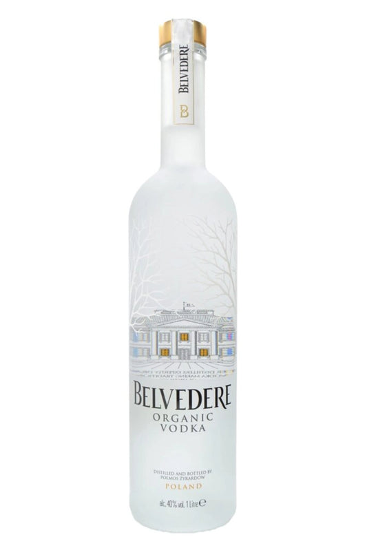Botella Belvedere Organic 1 L, vodka polaco orgánico con notas de centeno, almendra y ligera mineralidad.