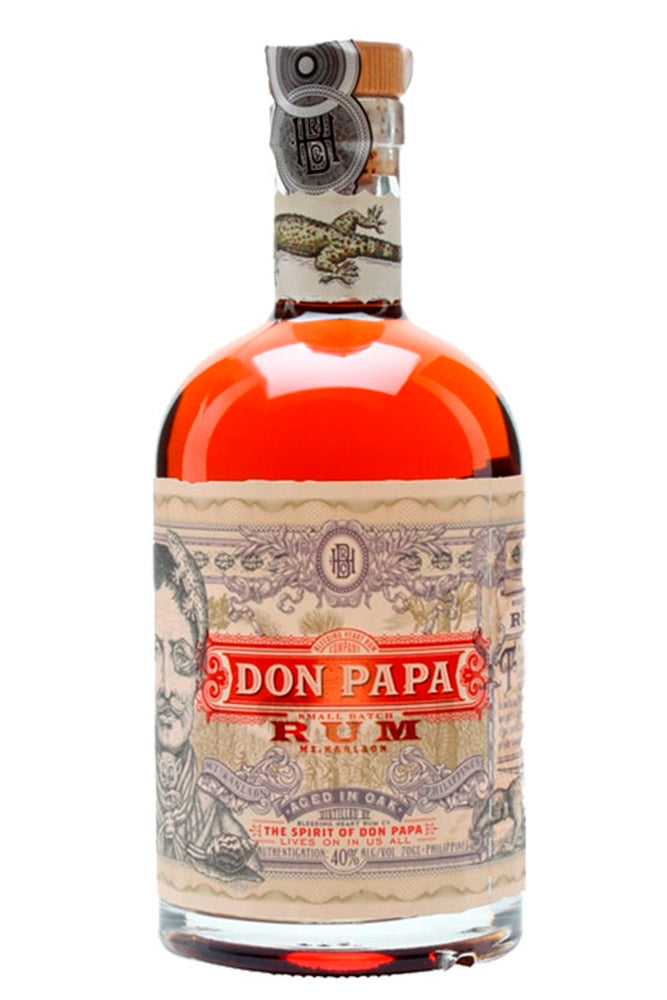 Botella de 70 cl de Ron Don Papa 7 YO, ron premium filipino 40% vol., envejecido al menos 7 años, notas de vainilla, fruta madura y especias.