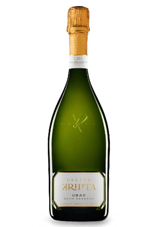 Botella Celler Kripta Ubac Brut Gran Reserva 75 cl, cava complejo con notas de pan tostado, almendra y fruta madura.