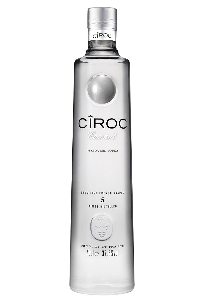 Botella Cîroc Coconut 70 cl, vodka francés aromatizado con coco y vainilla, suave, dulce y cremoso.