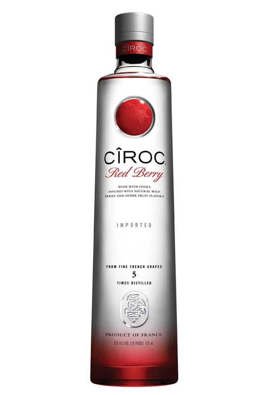 Botella Cîroc Red Berry 1 L, vodka francés aromatizado con frambuesa y fresa, dulce, jugoso y refrescante.
