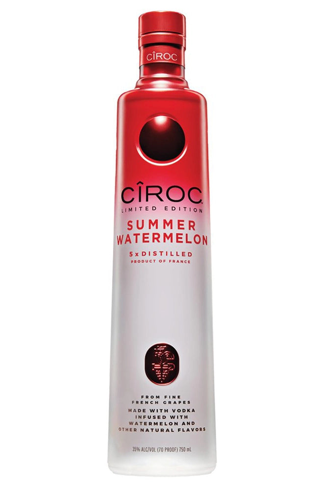 Botella Cîroc Summer Watermelon 70 cl, vodka francés aromatizado con sandía madura, dulce, refrescante y veraniego.