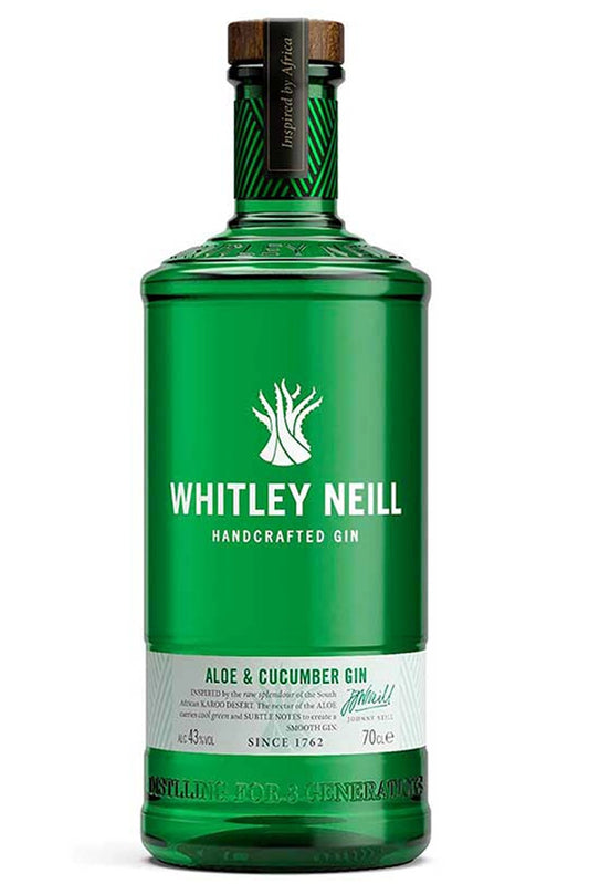 Botella de Gin Whitley Neill Aloe & Cucumber 70 cl, destilada con aloe y pepino.