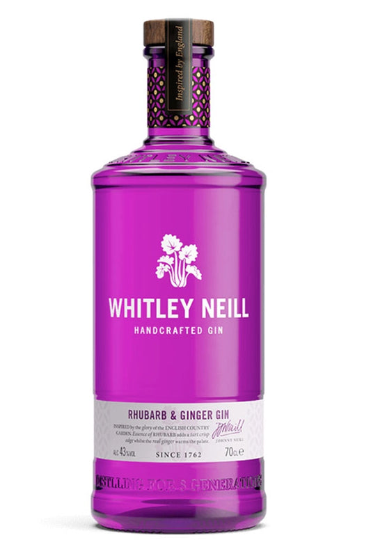 Botella de Gin Whitley Neill Rhubarb & Ginger 1 L, infusionada con ruibarbo y jengibre.