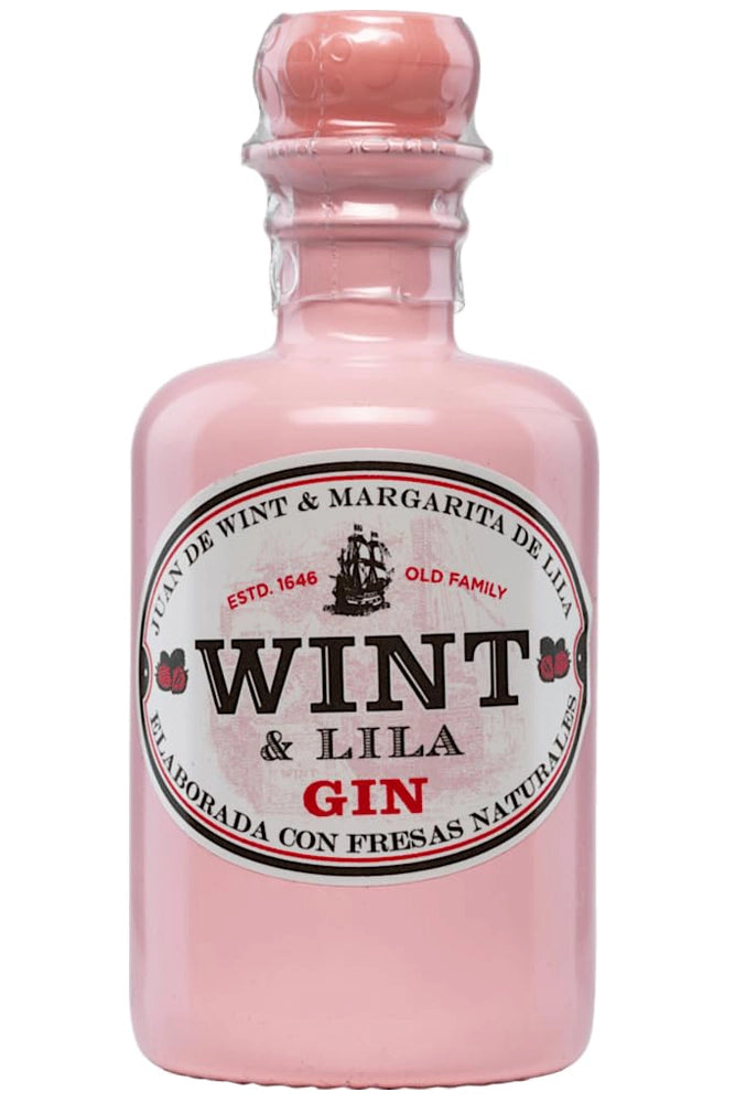 Botella de Gin Wint & Lila Fresa 70 cl, rosa brillante e infusionada con fresas naturales.