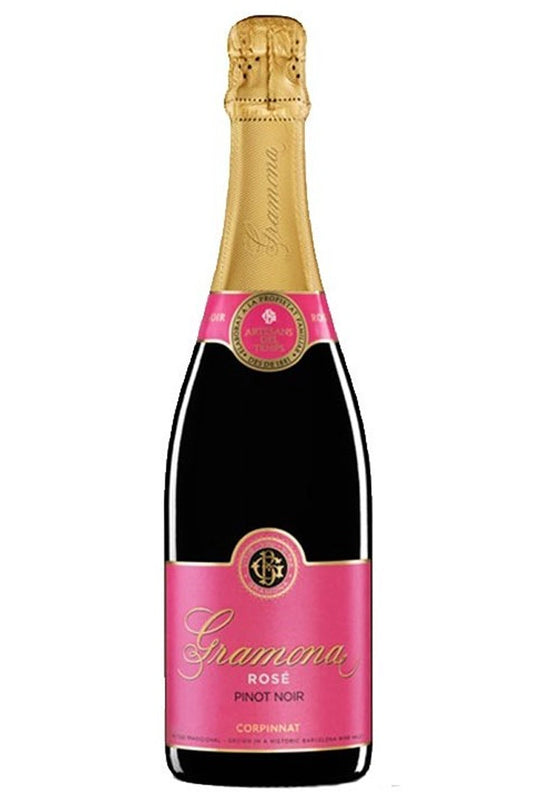 Botella Gramona Rosado 75 cl, cava rosado con notas de cereza, pétalos de rosa y especias dulces.