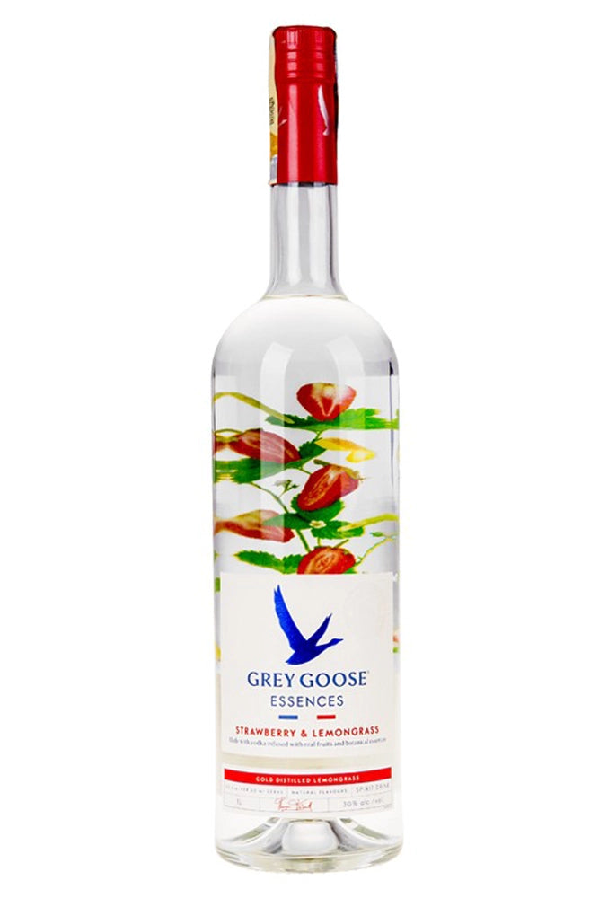 Botella Grey Goose Strawberry & Lemon Grass 1 L, vodka francés aromatizado con fresa y hierba limón, fresco y equilibrado.