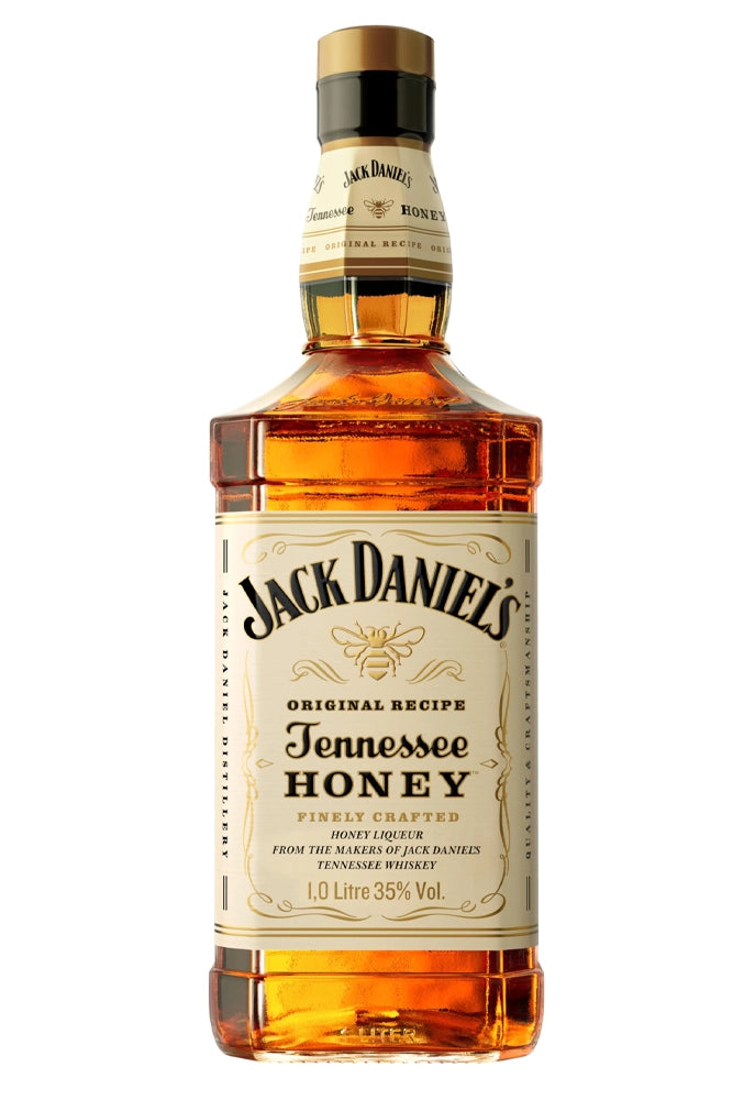 Botella de whisky Jack Daniel’s Honey 1L, mezcla del Old No.7 con licor natural de miel. Dulce, suave y cremoso.