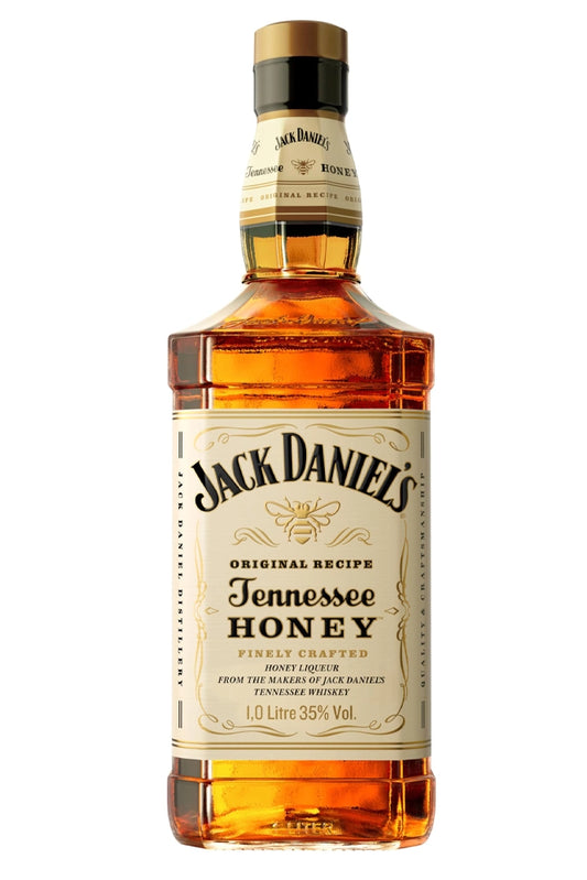 Botella de whisky Jack Daniel’s Honey 1L, mezcla del Old No.7 con licor natural de miel. Dulce, suave y cremoso.