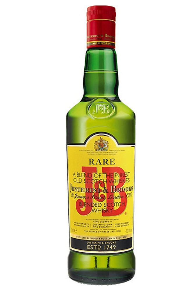 Botella de whisky J&B 70 cl, blended escocés dorado con notas de manzana verde, malta y vainilla. Suave y equilibrado.