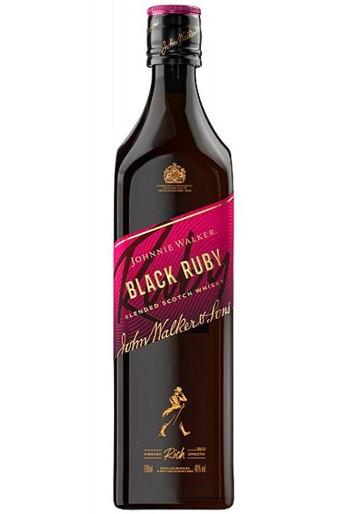 Botella de Johnnie Walker Black Label Ruby 12 Años 70 cl, edición especial con notas de frutas rojas, caramelo y toque ahumado.