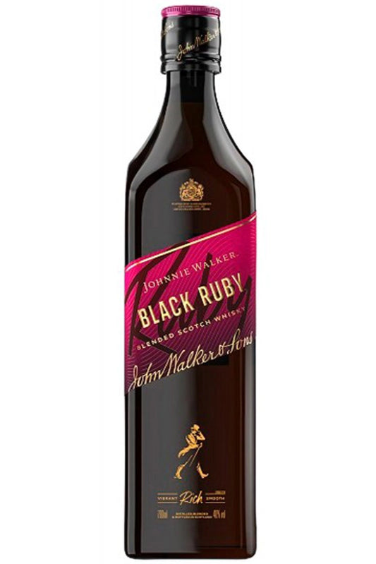 Botella de Johnnie Walker Black Label Ruby 12 Años 70 cl, edición especial con notas de frutas rojas, caramelo y toque ahumado.