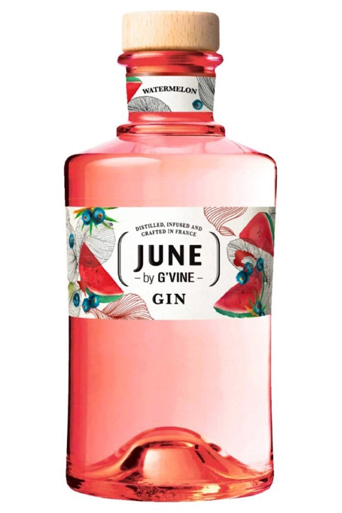 Botella de June Watermelon by G’Vine 70 cl, ginebra afrutada de sandía y lima.