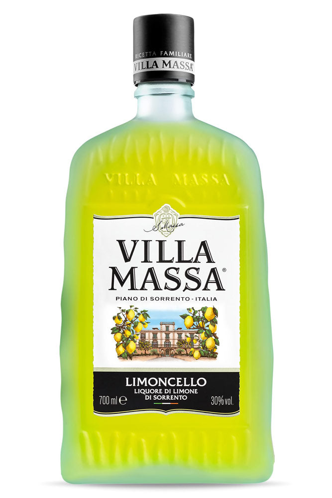 Botella de 70 cl de Limoncello Villa Massa, un licor premium de Sorrento con un color amarillo limón brillante, elaborado con limones IGP.