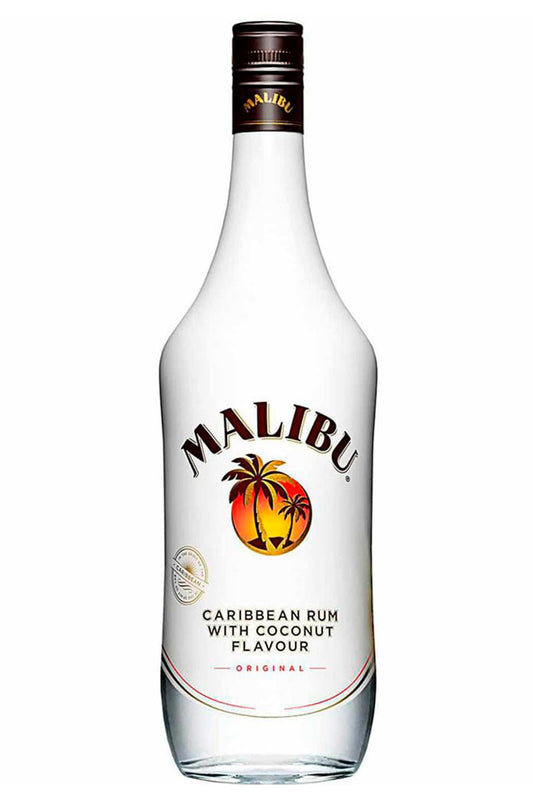 Botella de 70 cl de Licor Malibu, un licor de ron caribeño con sabor a coco, ideal para cócteles tropicales.