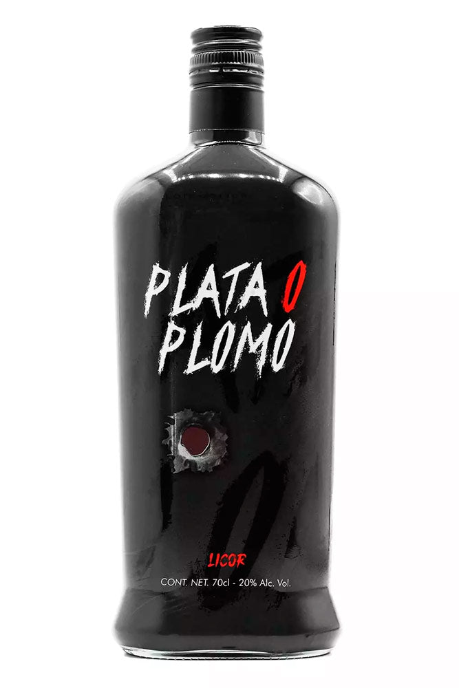 Botella de 70 cl de Licor Plata o Plomo, un licor con base de mezcal y un perfil dulce, de color ámbar oscuro, ideal para chupitos o cócteles.