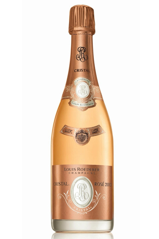 Botella Louis Roederer Cristal Rosé 2013 75 cl, champagne rosado de lujo con notas de frutos del bosque, flores secas y pastelería fina.