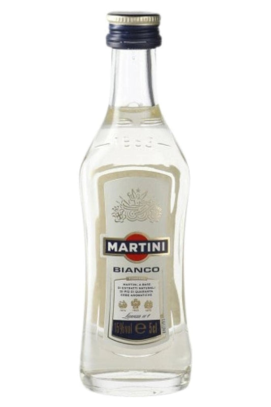 Mini botella Martini Bianco 5 cl, vermouth blanco italiano amarillo pálido.