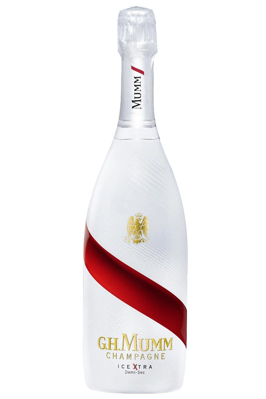 Botella de Mumm Ice Xtra 75 cl, champagne Demi-Sec dorado, creado para servirse con hielo y disfrutar de notas tropicales.