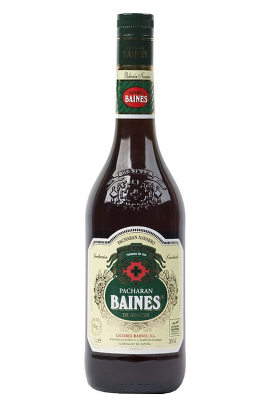 Botella de Pacharán Baines 70 cl, pacharán navarro con D.O. Elaborado de forma artesanal con endrinas y anís. Intenso y elegante.