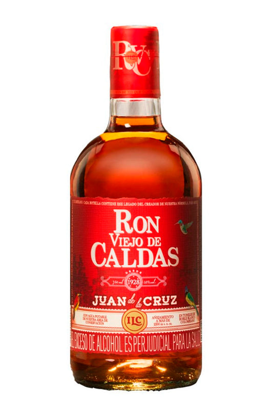 Botella de 70 cl de Ron Viejo de Caldas 5 Años, ron colombiano 40% vol., añejado 5 años en barricas de roble, notas de vainilla, crema y cacao.
