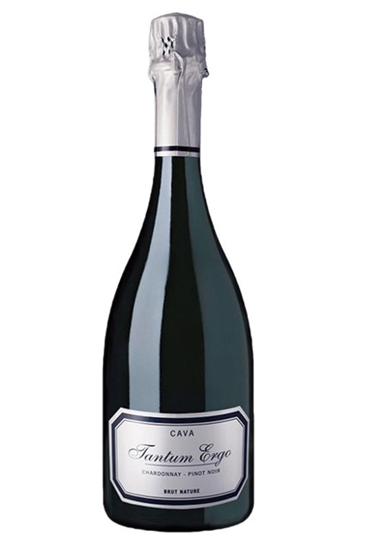 Botella de Tantum Ergo Brut Nature 2020 75 cl, cava dorado y elegante con burbuja fina y carácter fresco y equilibrado.